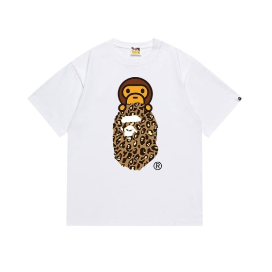 White BAPE T-Shirt with Leopard Print Ape Head and Baby Milo Print
